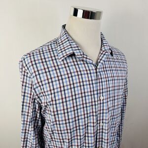 Bonobos Large Slim Fit Performance Shirt Red White Blue Plaid Nylon Blend Casual